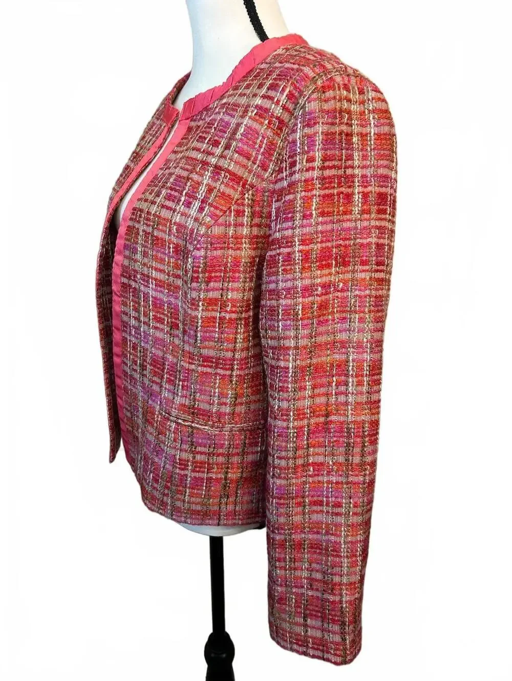 Chico's Women's Size 2 Pink Multi Tweed Lined Jacket Blazer